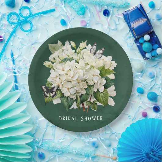 Chique witte hortensia en vlinder Vrijgezellenfees Papieren Bordje (Feest)