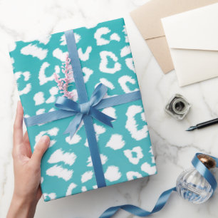 Chique witte luipaardvlekken op turquoise cadeaupapier