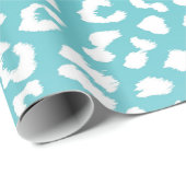 Chique witte luipaardvlekken op turquoise cadeaupapier (Rol Hoek)