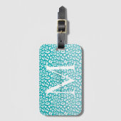 Chique witte luipaardvlekken op turquoise monogram bagagelabel (Voorkant (verticaal))