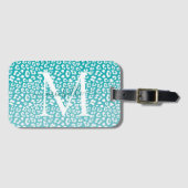 Chique witte luipaardvlekken op turquoise monogram bagagelabel (Voorkant (horizontaal))