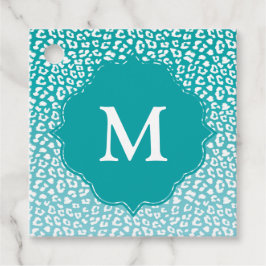 Chique witte luipaardvlekken op turquoise monogram bedankjes labels