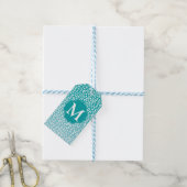 Chique witte luipaardvlekken op turquoise monogram cadeaulabel (Met Touw)