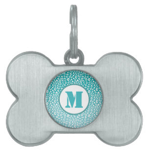 Chique witte luipaardvlekken op turquoise monogram huisdieren naamplaatje