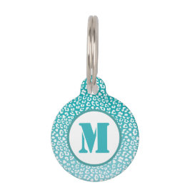 Chique witte luipaardvlekken op turquoise monogram huisdierpenning