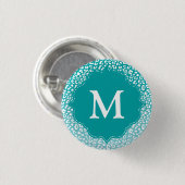 Chique witte luipaardvlekken op turquoise monogram ronde button 3,2 cm (Voorkant /achterkant)