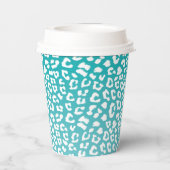 Chique witte luipaardvlekken op turquoise papieren bekers (Achterkant)
