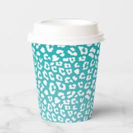 Chique witte luipaardvlekken op turquoise papieren bekers