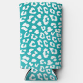 Chique witte luipaardvlekken op turquoise seltzer blikjeskoeler (Voorkant)
