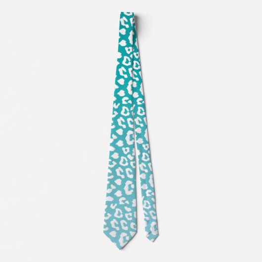 Chique witte luipaardvlekken op turquoise stropdas (Voorkant)