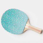 Chique witte luipaardvlekken op turquoise tafeltennisbatje (Zijkant)