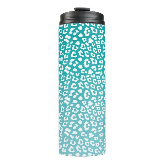 Chique witte luipaardvlekken op turquoise thermosbeker (Voorkant)