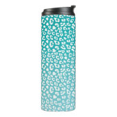 Chique witte luipaardvlekken op turquoise thermosbeker (Gedraaid links)