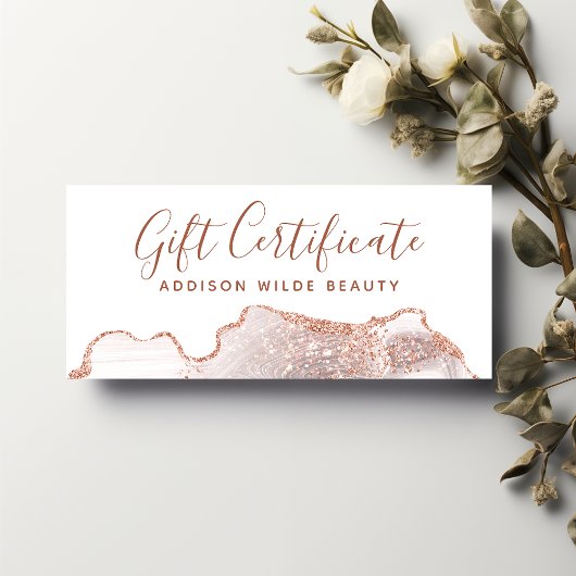 Chique witte marmeren agaat roze gouden cadeaubon