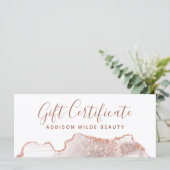 Chique witte marmeren agaat roze gouden cadeaubon (Staand voorkant)