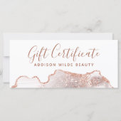 Chique witte marmeren agaat roze gouden cadeaubon (Voorkant)