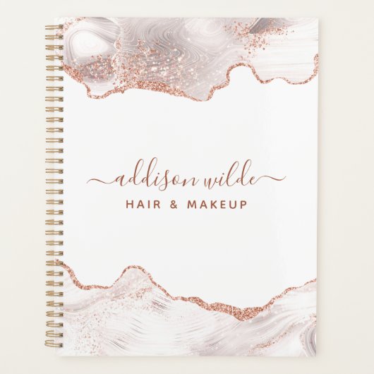 Chique witte marmeren agaat roze gouden glans planner (Voorkant)