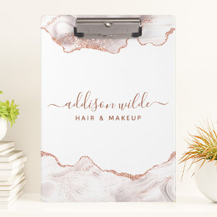 Chique witte marmeren agaat roze gouden glitter klembord