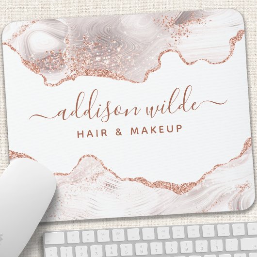 Chique witte marmeren agaat roze gouden glitter muismat