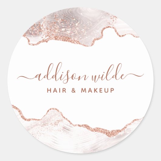 Chique witte marmeren agaat roze gouden glitter ronde sticker (Voorkant)