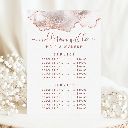 Chique witte marmeren agaat roze gouden service pr menu