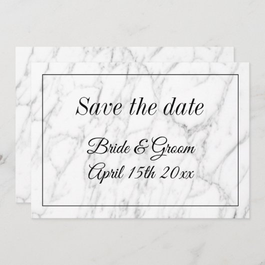 Chique witte marmeren steen bewaar de datum trouwk save the date (Voorkant / Achterkant)