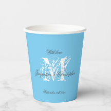 Chique Witte Monogram Zwarte Namen Aqua Blauw