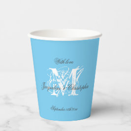 Chique Witte Monogram Zwarte Namen Aqua Blauw Papieren Bekers