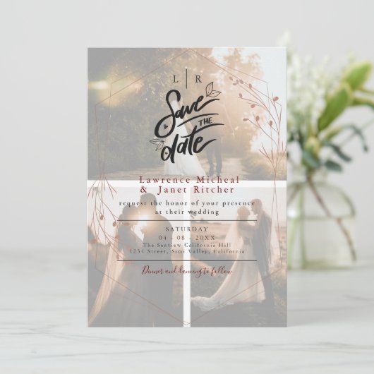 Chique witte overmatig minimalistische 3 foto's ui save the date (Staand voorkant)