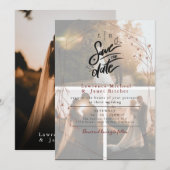 Chique witte overmatig minimalistische 3 foto's ui save the date (Voorkant / Achterkant)