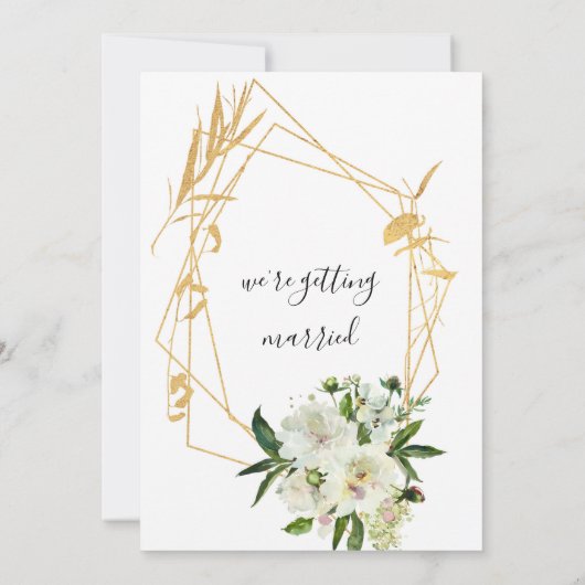 Chique witte pioen goud terrarium bloemenbruiloft kaart (Achterkant)