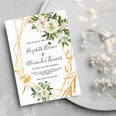 Chique witte pioen goud terrarium bloemenbruiloft kaart