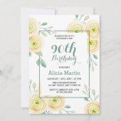 Chique witte roos eucalyptus groen 90e verjaardag kaart (Voorkant)