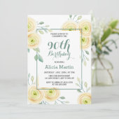 Chique witte roos eucalyptus groen 90e verjaardag kaart (Staand voorkant)