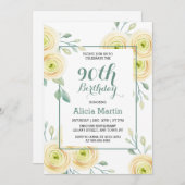 Chique witte roos eucalyptus groen 90e verjaardag kaart (Voorkant / Achterkant)
