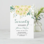 Chique witte roos flora groen 70e verjaardag kaart (Staand voorkant)