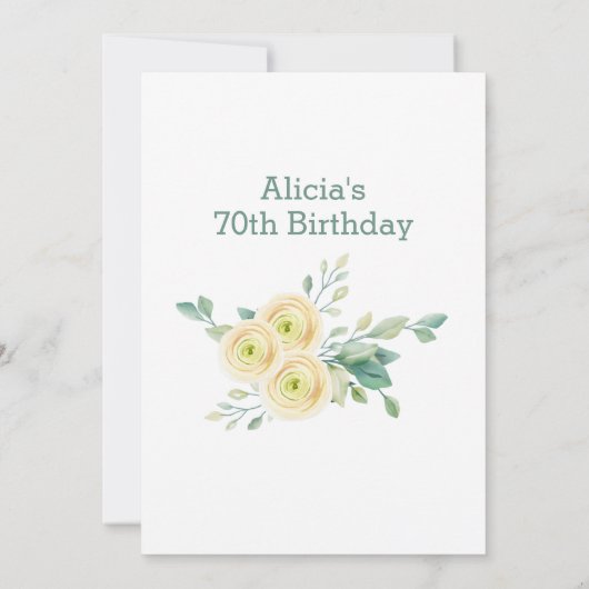 Chique witte roos flora groen 70e verjaardag kaart (Achterkant)