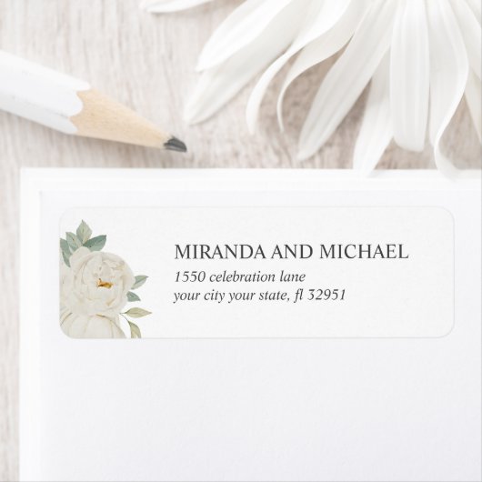 CHIQUE WITTE ROZEN BLOEM BRUILOFT ETIKET (Insitu)