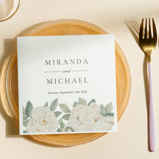 CHIQUE WITTE ROZEN BLOEMEN Botanisch Monogram Servet