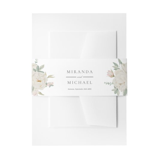 CHIQUE WITTE ROZEN BLOEMEN Botanisch Monogram Uitnodigingen Wikkel (Voorkant Voorbeeld)