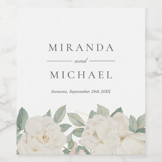 CHIQUE WITTE ROZEN BLOEMEN Botanisch Monogram Wijn Etiket (Enkel label)