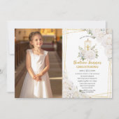 Chique Witte Rozen Bloemend Bloeddoop Doopfeest Fo Kaart (Voorkant)