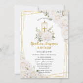 Chique witte rozen bloemendop christeningskaars kaart (Voorkant)