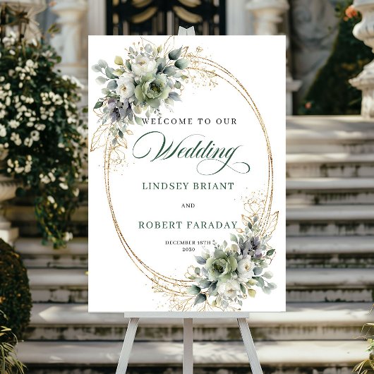 Chique Witte Rozen Botanisch Trouw Welkomstbord Poster