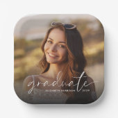 Chique witte script foto overlay afstudeerfeest papieren bordje (Voorkant)