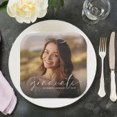 Chique witte script foto overlay afstudeerfeest papieren bordje