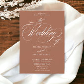 Chique witte terracotta foto kalligrafie bruiloft kaart