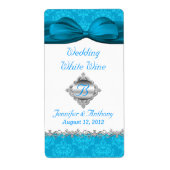 Chique witte & turquoise damast mini wijnlabels etiket (Voorkant)