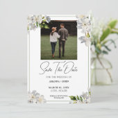 Chique witte Waterverf Jasmine Floral Save the Dat Date (Staand voorkant)