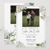 Chique witte Waterverf Jasmine Floral Save the Dat Date (Voorkant / Achterkant)
